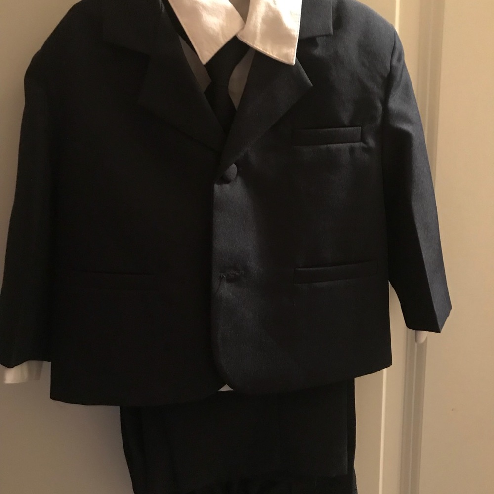Toddler tuxedo and shoes.